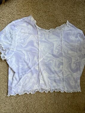 Women’s Lavender Marble Mesh Crop Top - Lightweight Short Sleeve